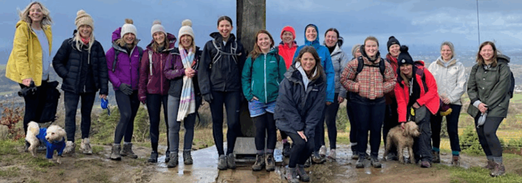 Women hiking in New Mills, Peak District.